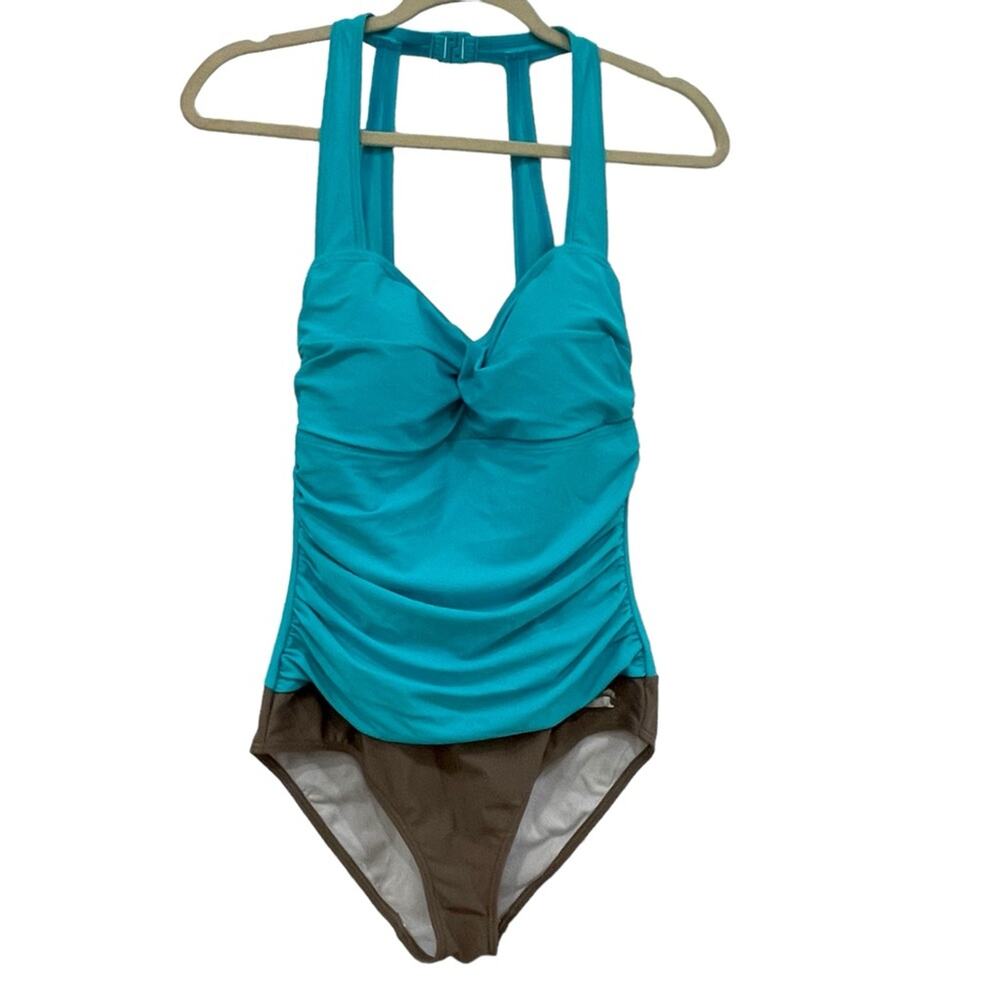 NWOT Lascana for Venus Teal Brown One Piece Swim Suit Size 6
